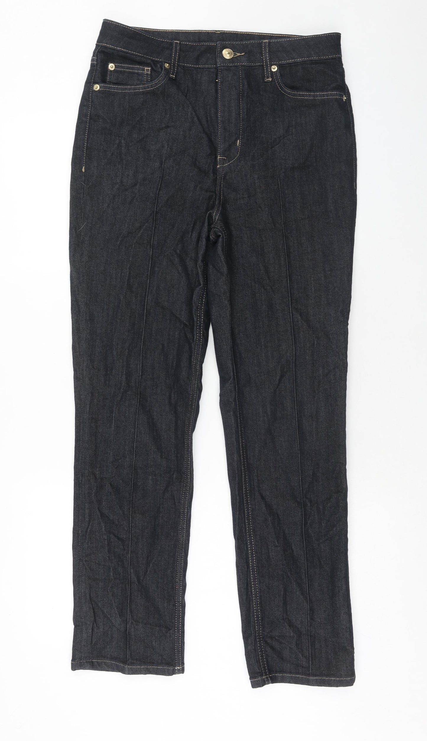Marks and Spencer Womens Blue Cotton Straight Jeans Size 12 Regular Zip