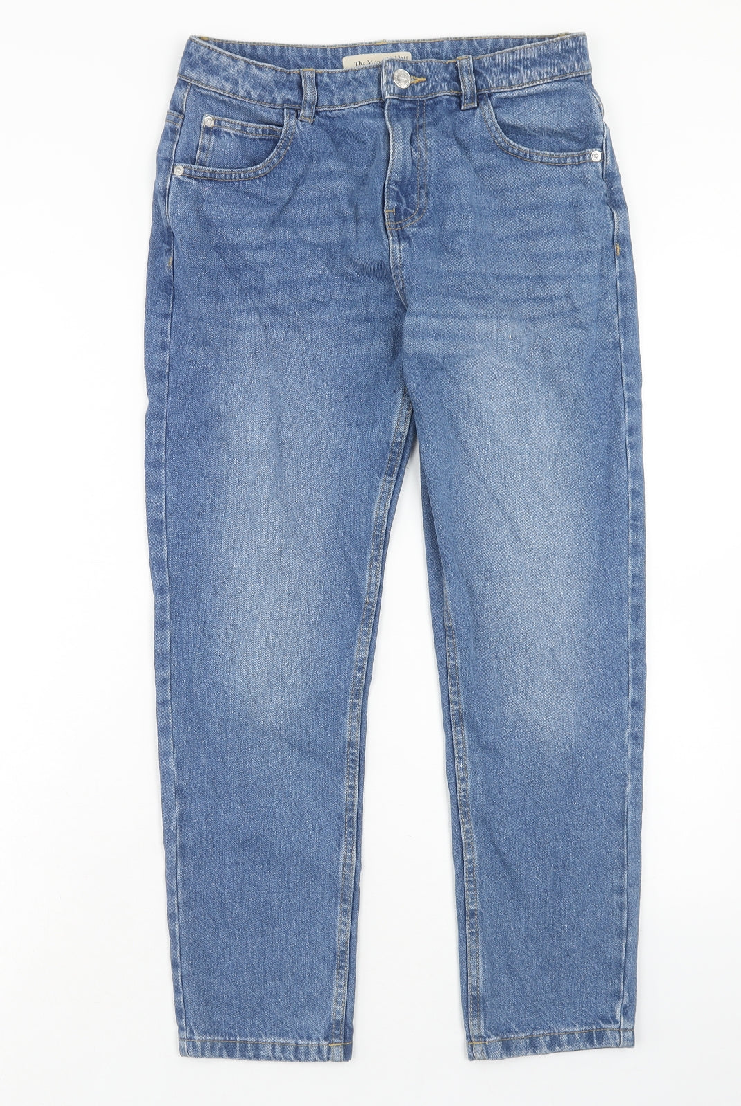Marks and Spencer Girls Blue Cotton Straight Jeans Size 12-13 Years Regular Zip