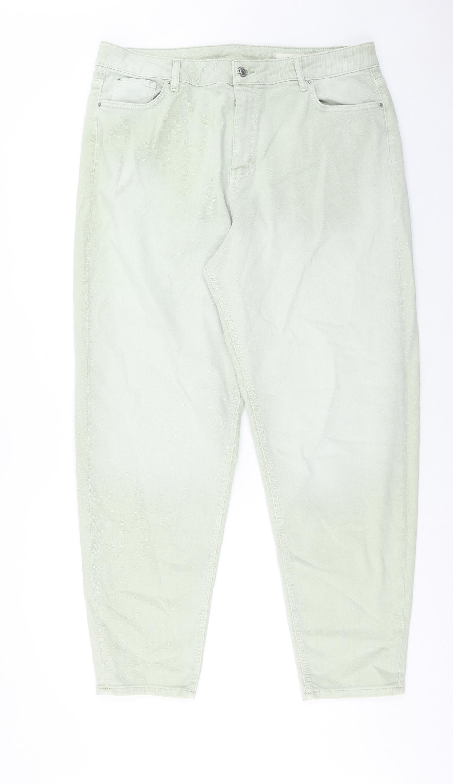 Marks and Spencer Womens Green Cotton Boyfriend Jeans Size 18 Regular Zip