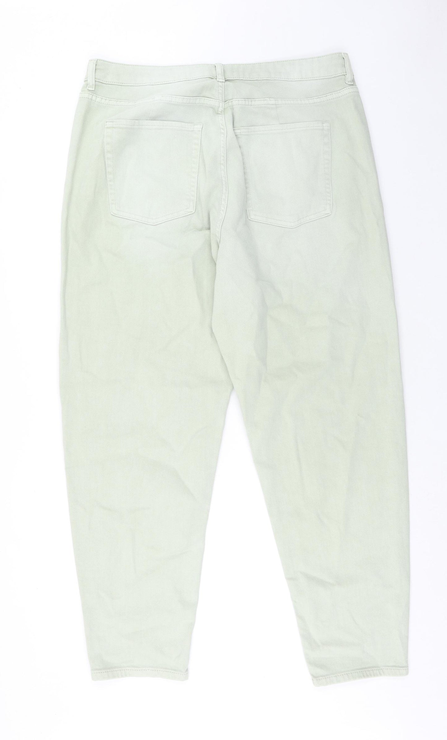 Marks and Spencer Womens Green Cotton Boyfriend Jeans Size 18 Regular Zip