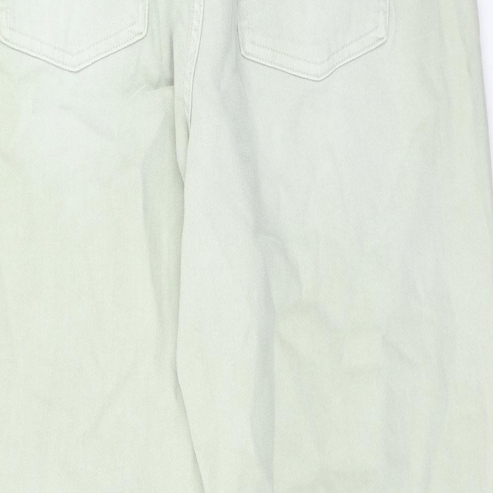 Marks and Spencer Womens Green Cotton Boyfriend Jeans Size 18 Regular Zip