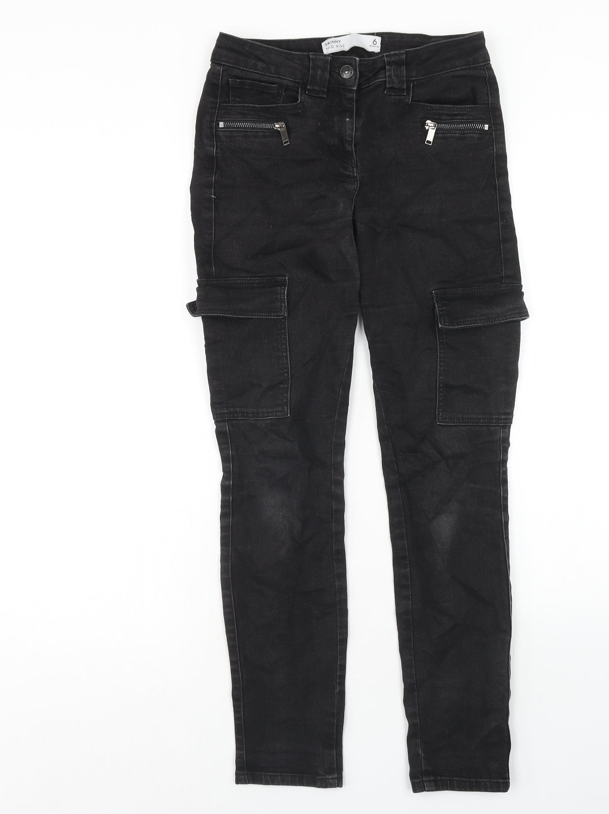 NEXT Womens Black Cotton Skinny Jeans Size 6 Regular Zip
