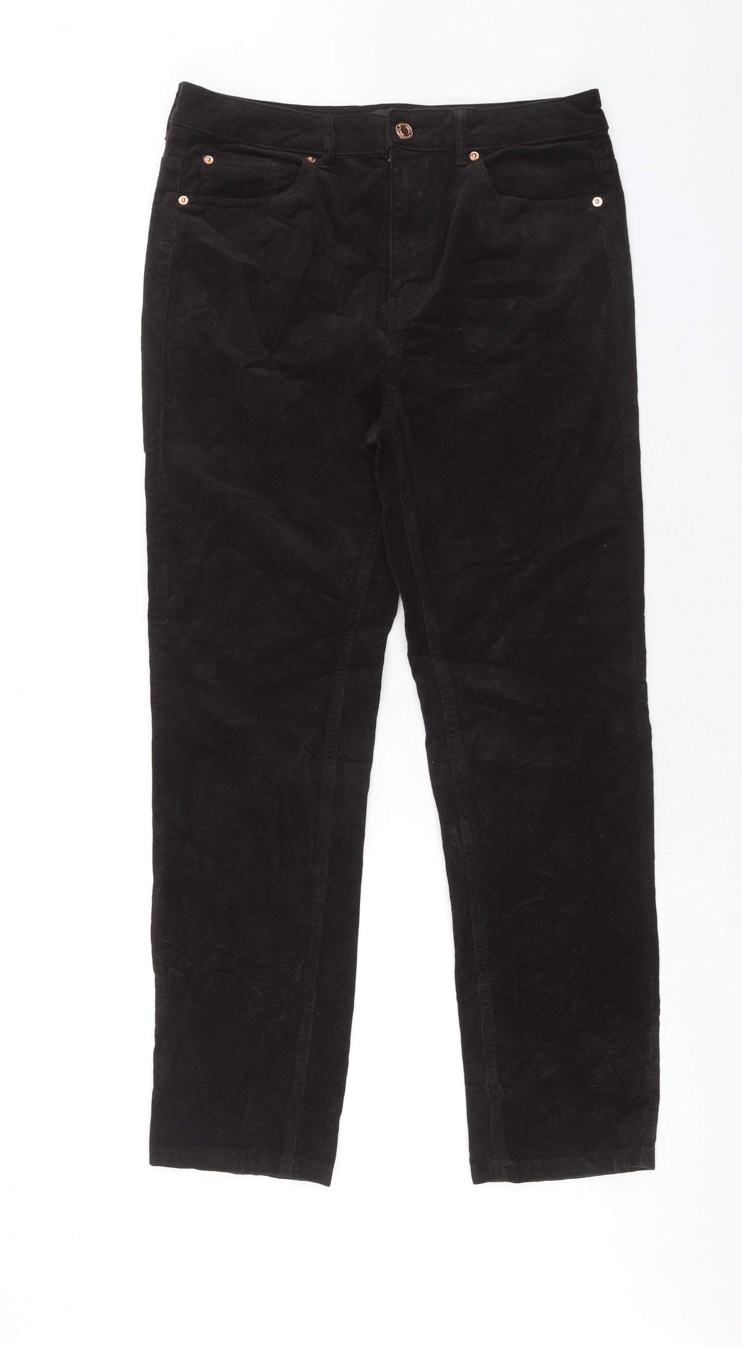 Marks and Spencer Womens Brown Cotton Trousers Size 14 Regular Zip