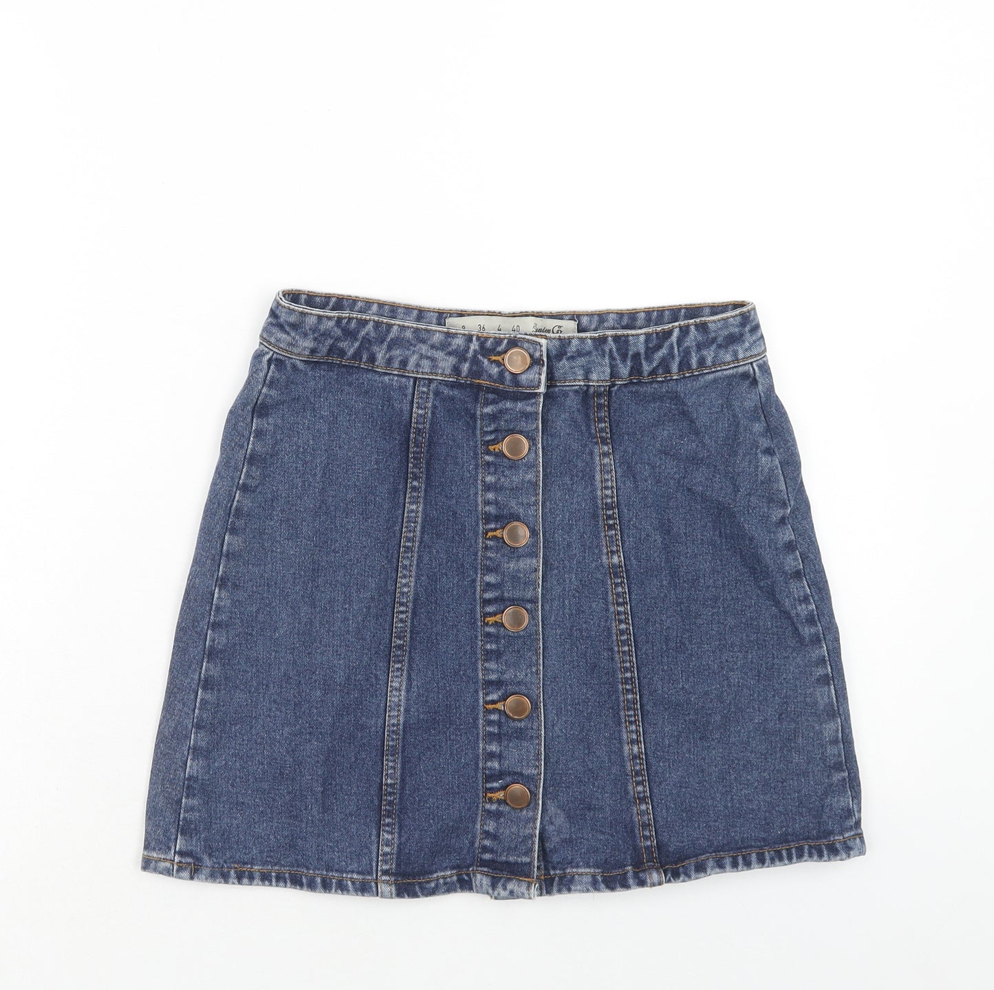 Denim & Co. Womens Blue Cotton Straight & Pencil Skirt Size 8 Button