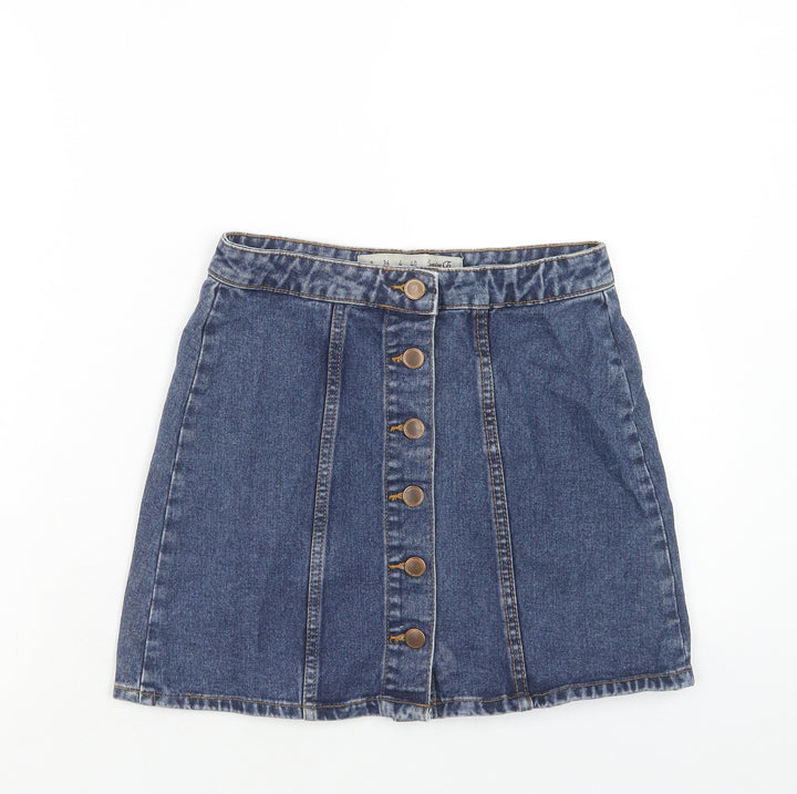 Denim & Co. Womens Blue Cotton Straight & Pencil Skirt Size 8 Button