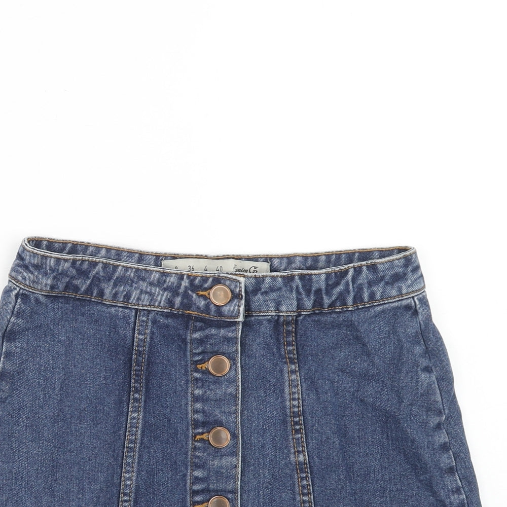Denim & Co. Womens Blue Cotton Straight & Pencil Skirt Size 8 Button