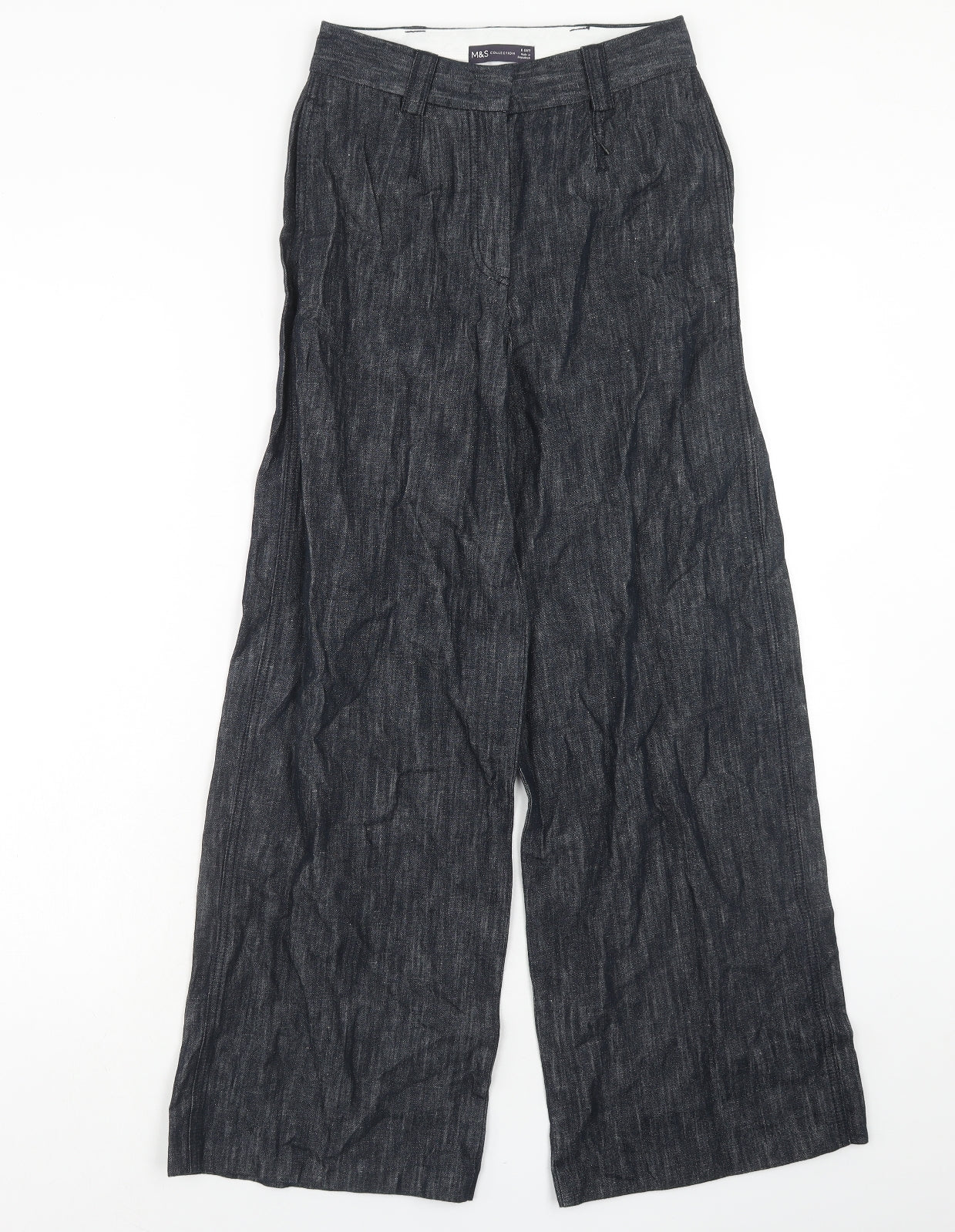 Marks and Spencer Womens Blue Linen Trousers Size 6 Regular Hook & Eye