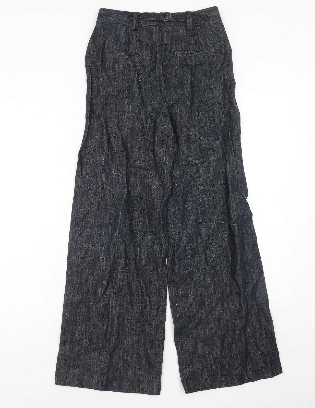 Marks and Spencer Womens Blue Linen Trousers Size 6 Regular Hook & Eye