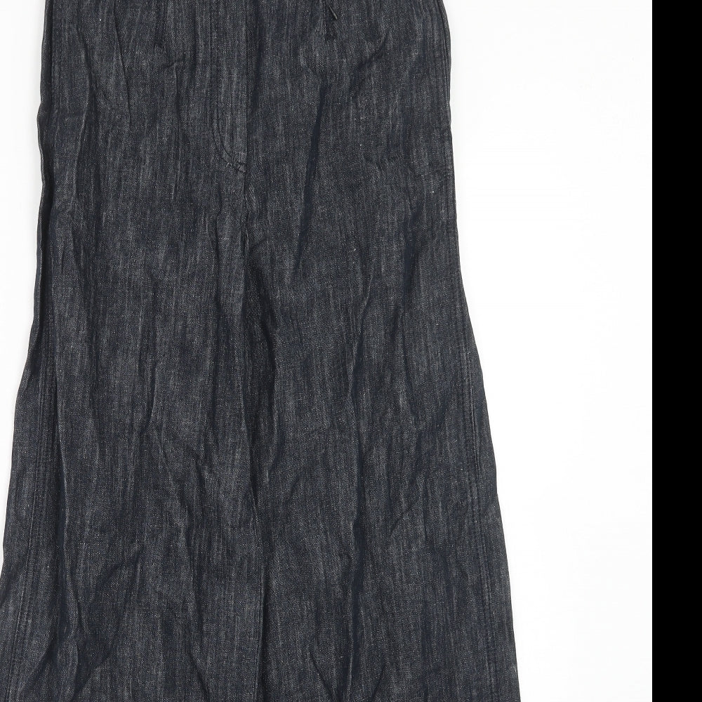 Marks and Spencer Womens Blue Linen Trousers Size 6 Regular Hook & Eye