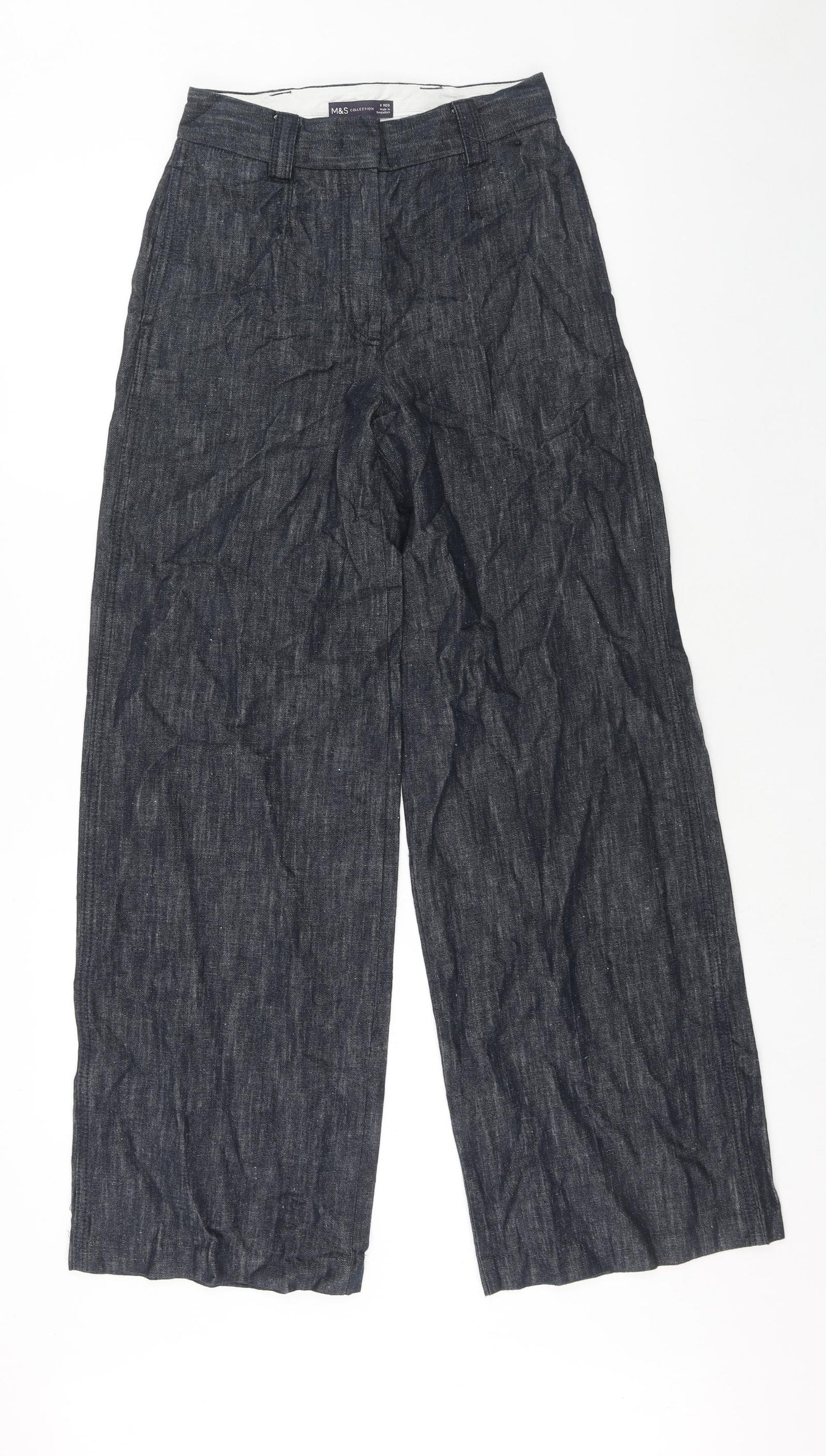 Marks and Spencer Womens Blue Linen Trousers Size 6 Regular Hook & Eye