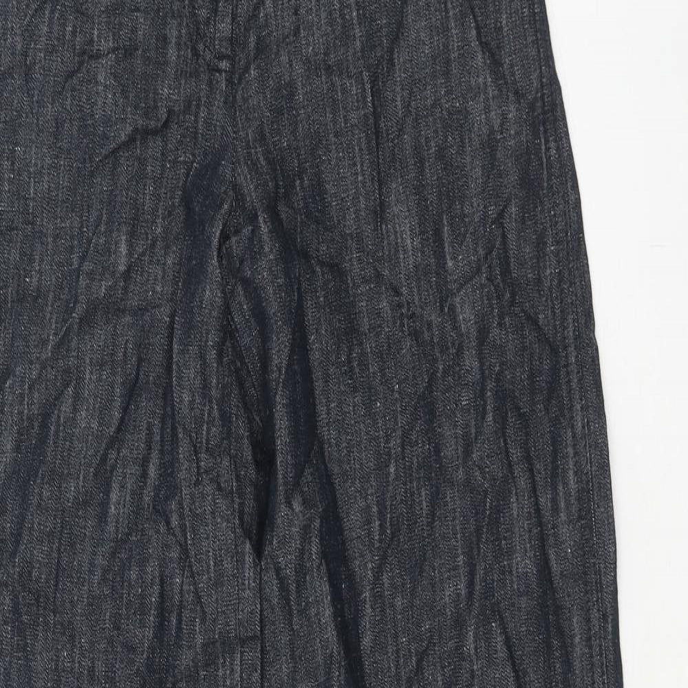 Marks and Spencer Womens Blue Linen Trousers Size 6 Regular Hook & Eye