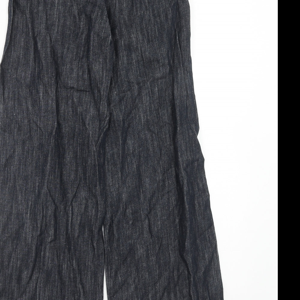 Marks and Spencer Womens Blue Linen Trousers Size 6 Regular Hook & Eye