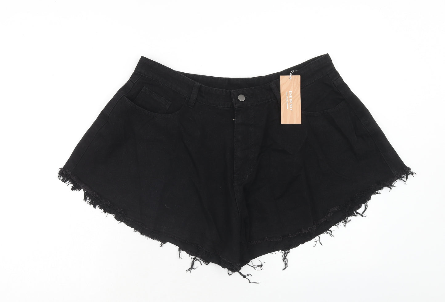 SheIn Womens Black Cotton Cut-Off Shorts Size XL Regular Zip