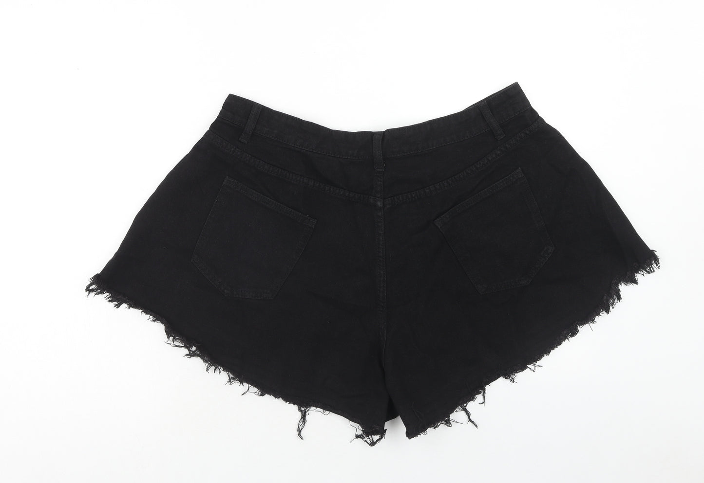 SheIn Womens Black Cotton Cut-Off Shorts Size XL Regular Zip