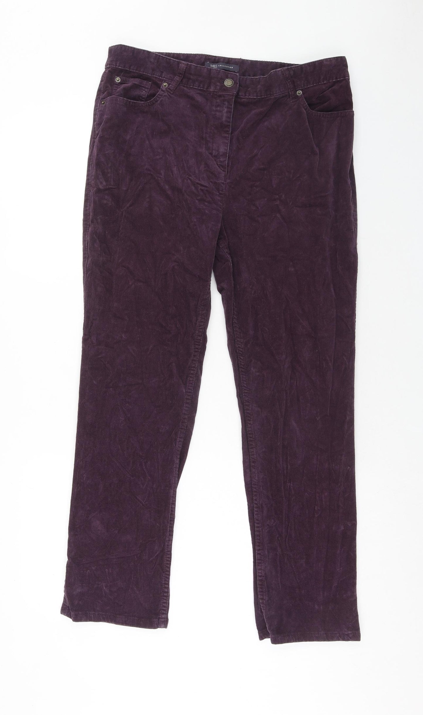 Marks and Spencer Womens Purple Cotton Trousers Size 14 Regular Zip