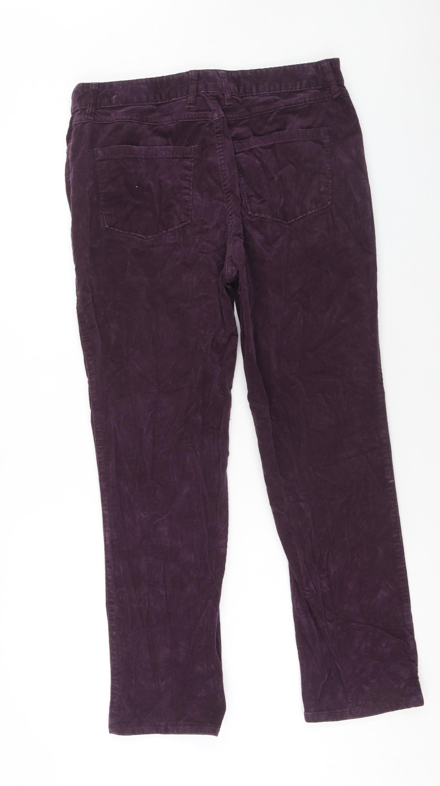 Marks and Spencer Womens Purple Cotton Trousers Size 14 Regular Zip