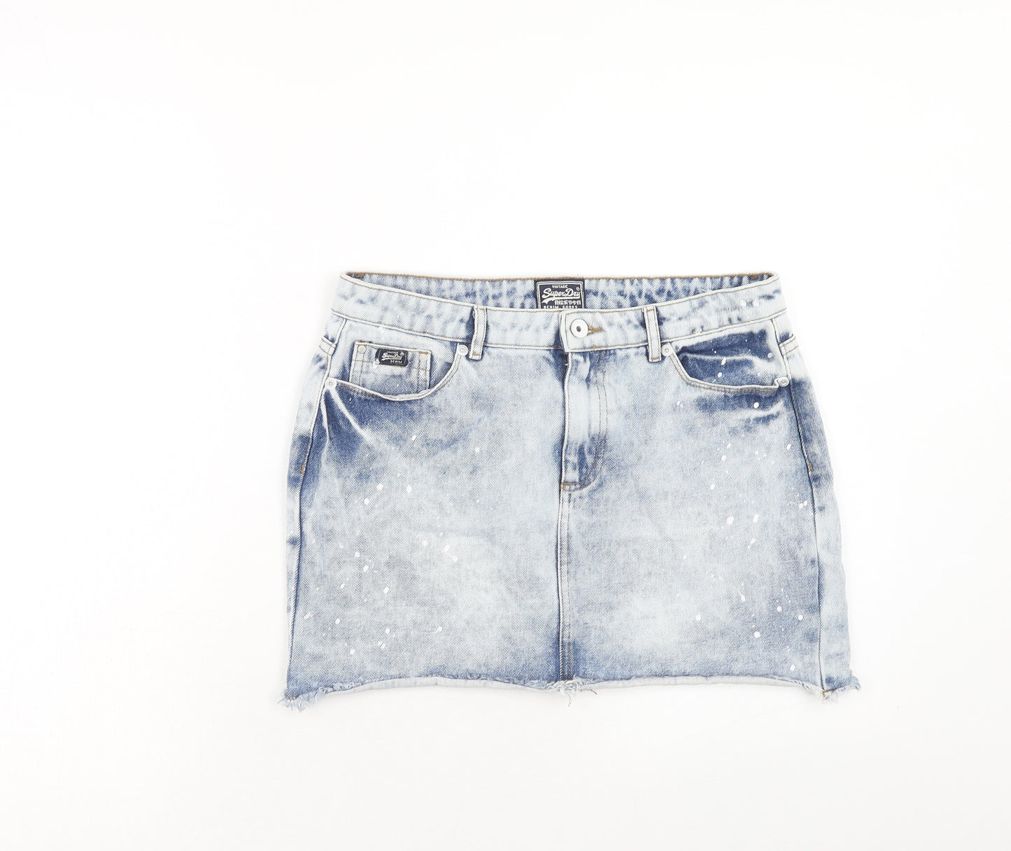 Superdry Womens Blue Cotton Mini Skirt Size 28 in Zip