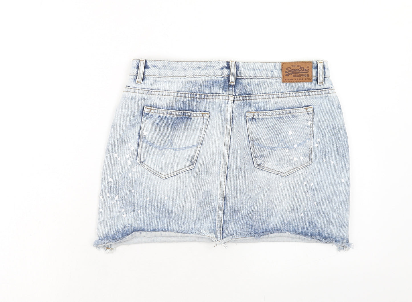 Superdry Womens Blue Cotton Mini Skirt Size 28 in Zip