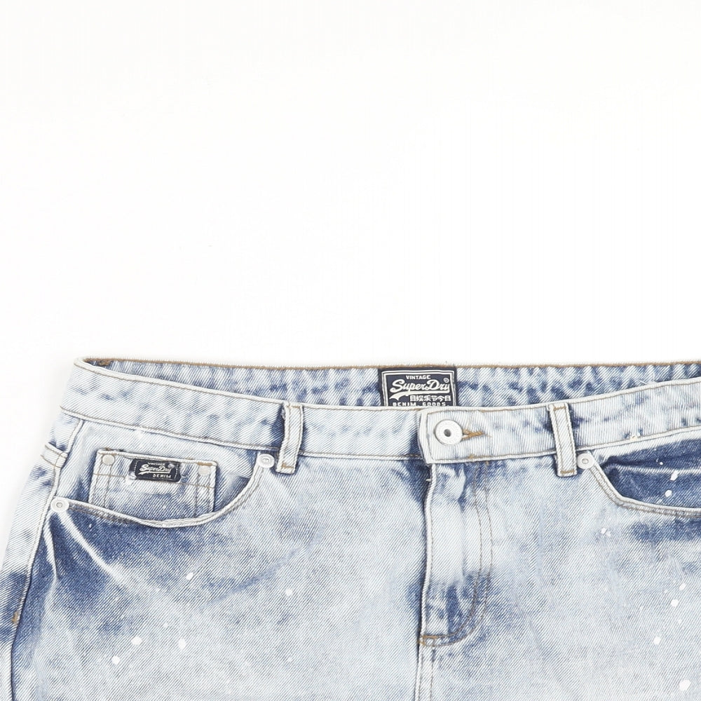 Superdry Womens Blue Cotton Mini Skirt Size 28 in Zip