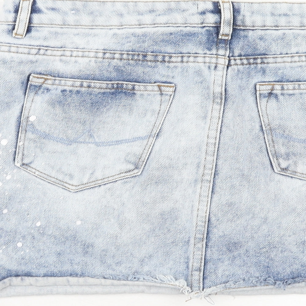 Superdry Womens Blue Cotton Mini Skirt Size 28 in Zip