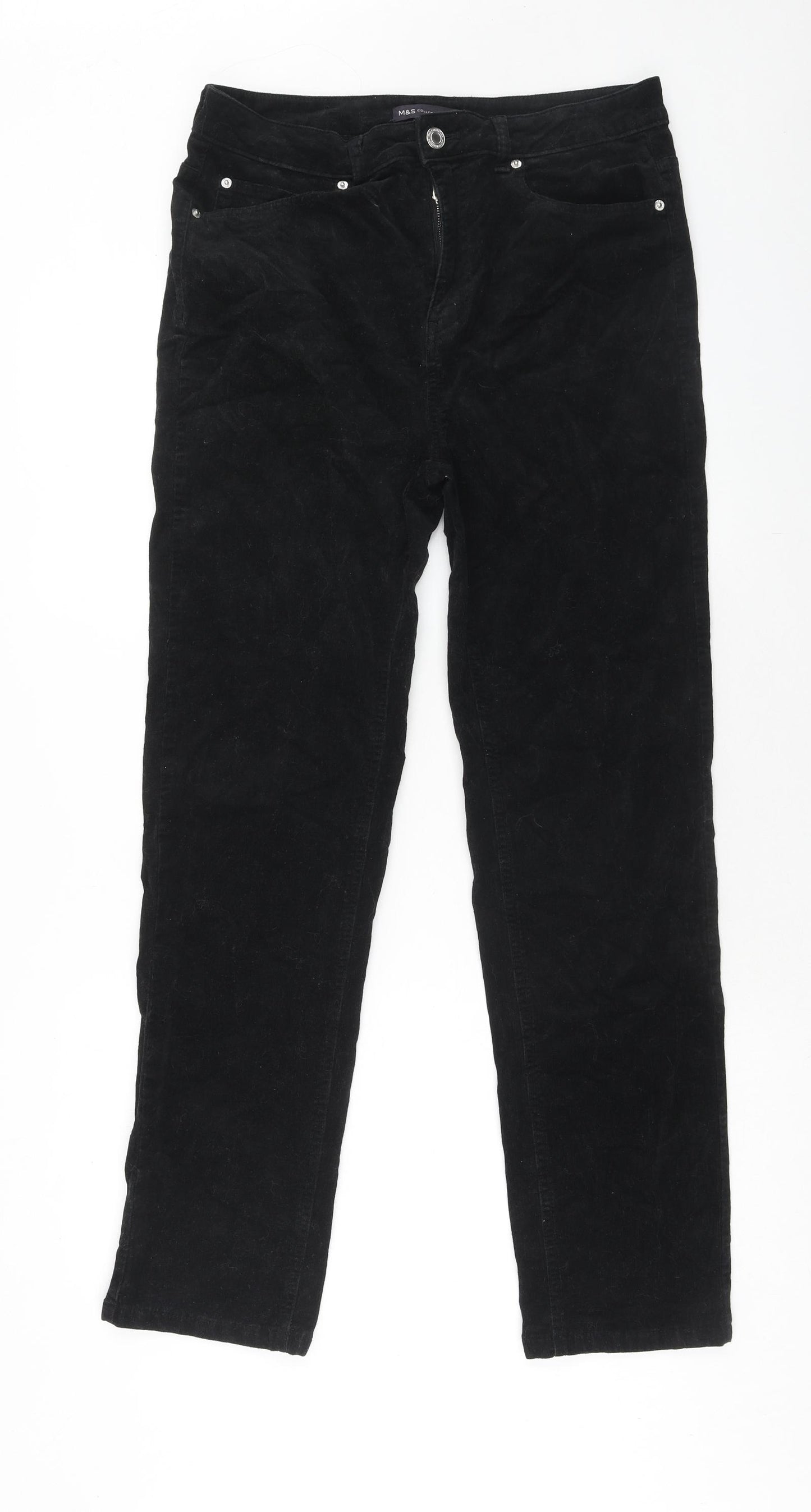 Marks and Spencer Womens Black Cotton Trousers Size 14 Regular Zip