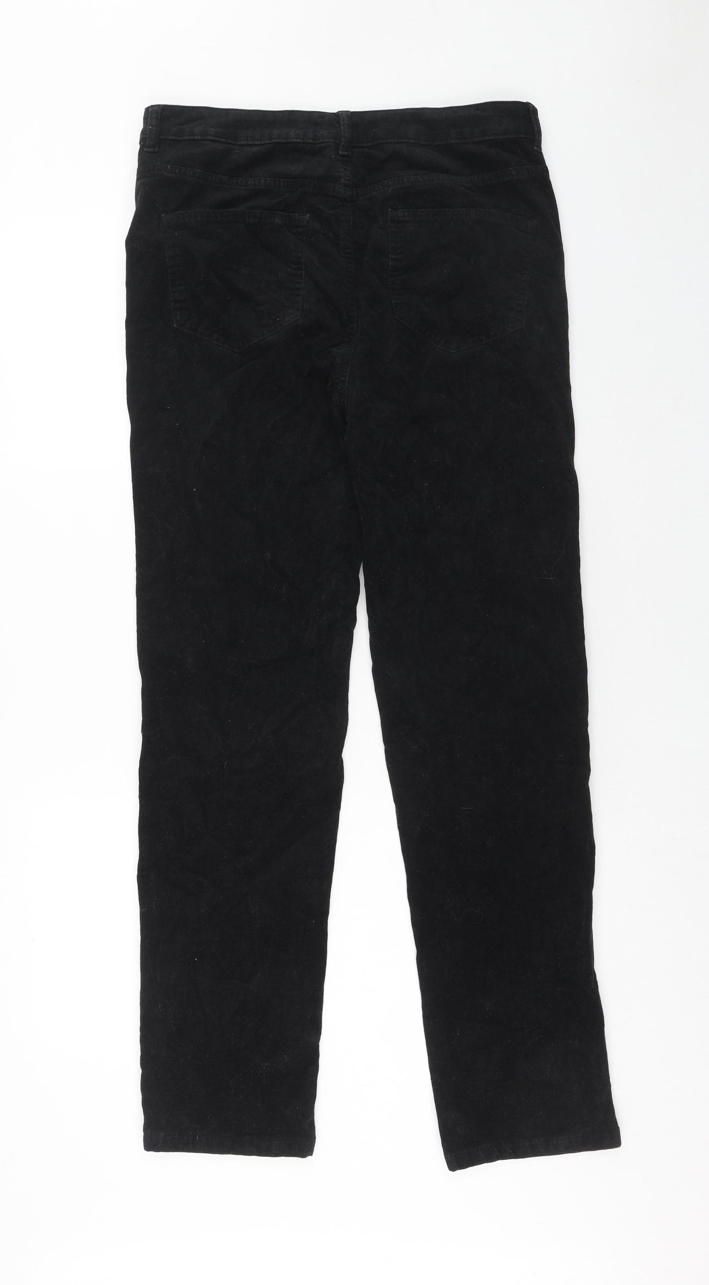 Marks and Spencer Womens Black Cotton Trousers Size 14 Regular Zip