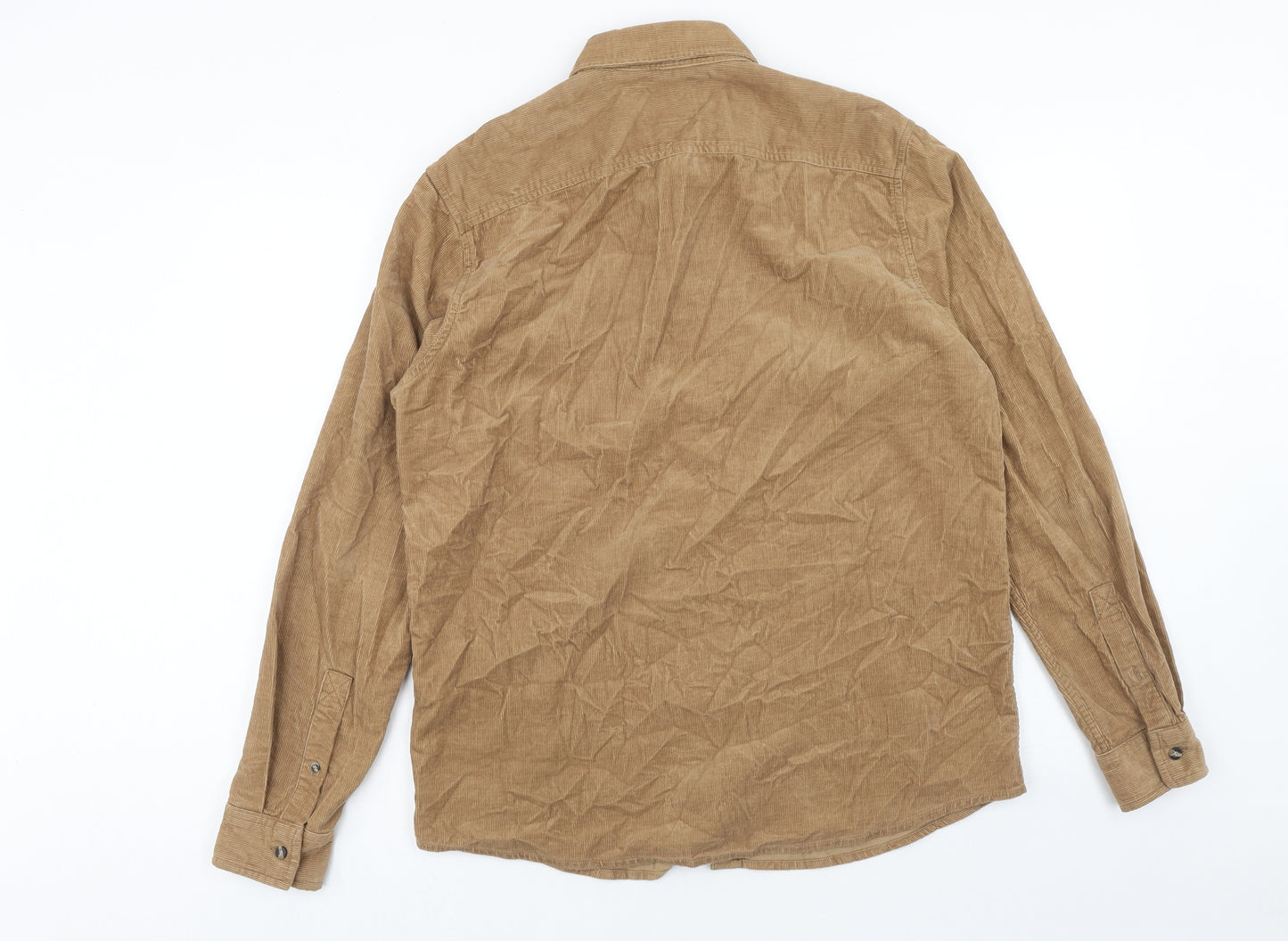 Pull&Bear Mens Brown Cotton Button-Up Size M Collared Button