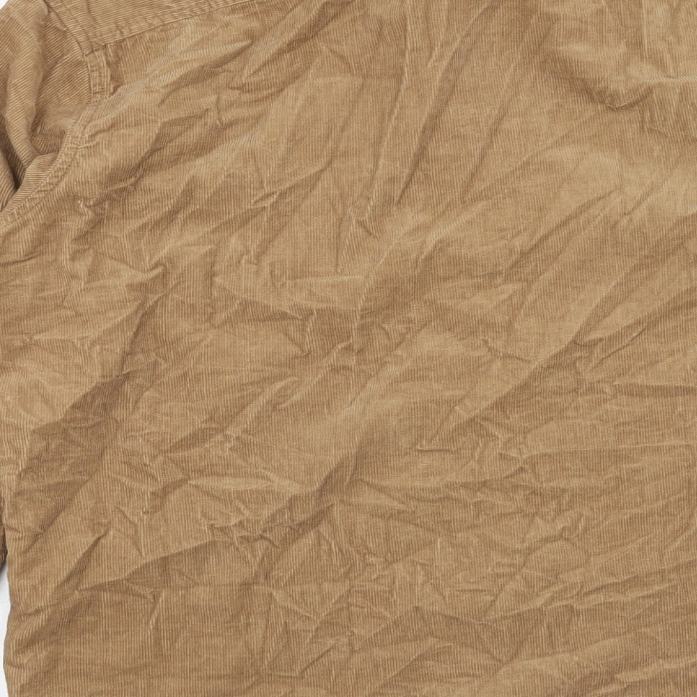Pull&Bear Mens Brown Cotton Button-Up Size M Collared Button