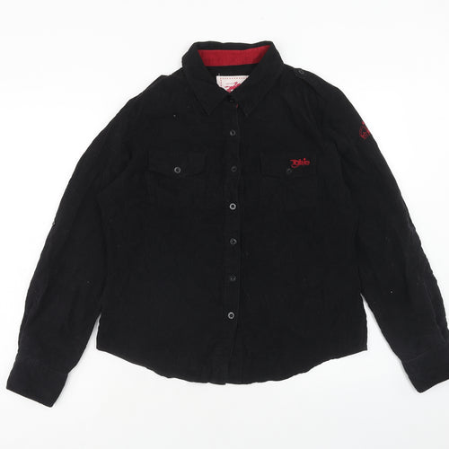 Tottie Womens Black Cotton Basic Button-Up Size L Collared