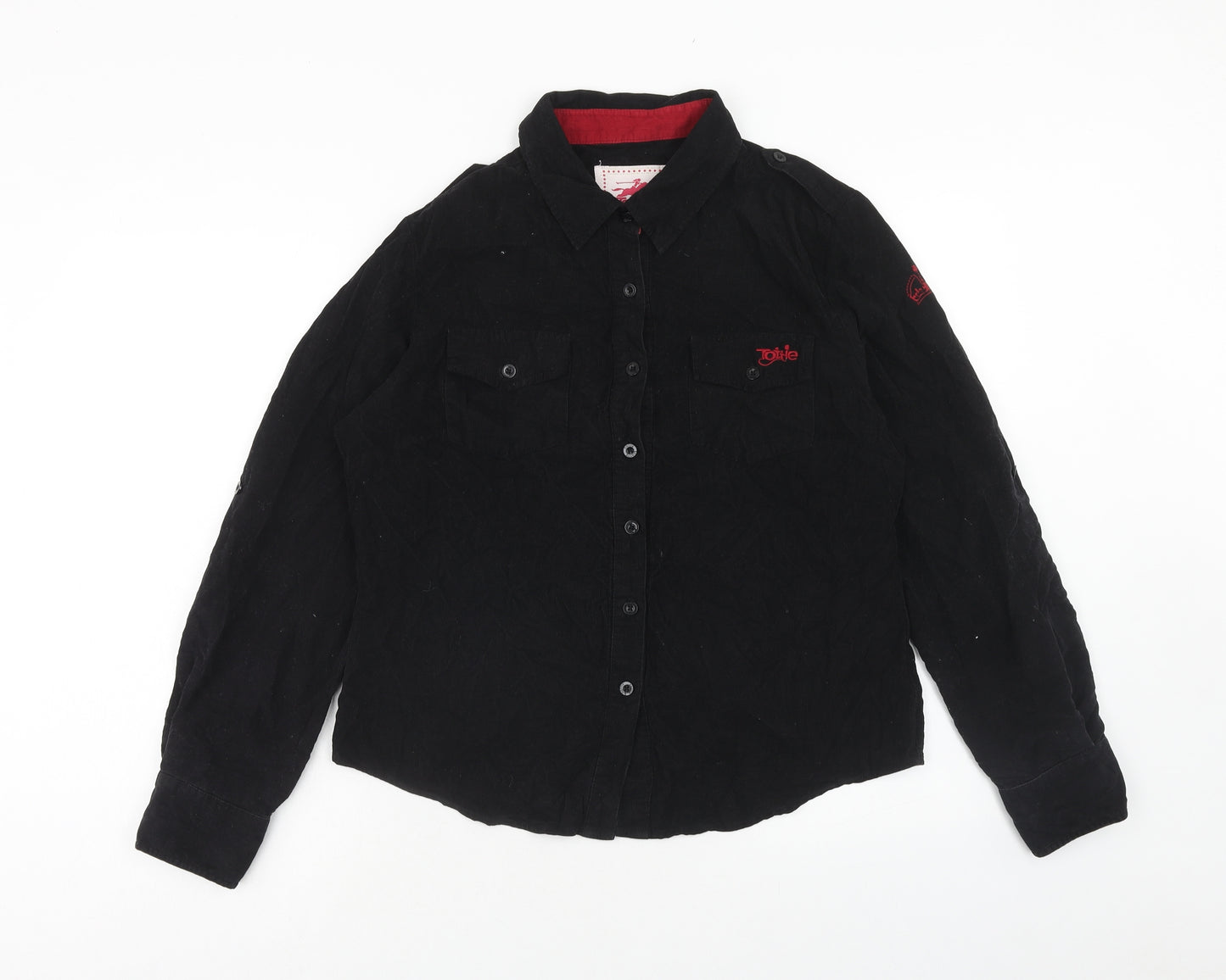 Tottie Womens Black Cotton Basic Button-Up Size L Collared