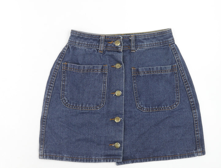 Falmer Womens Blue Cotton Mini Skirt Size M Button