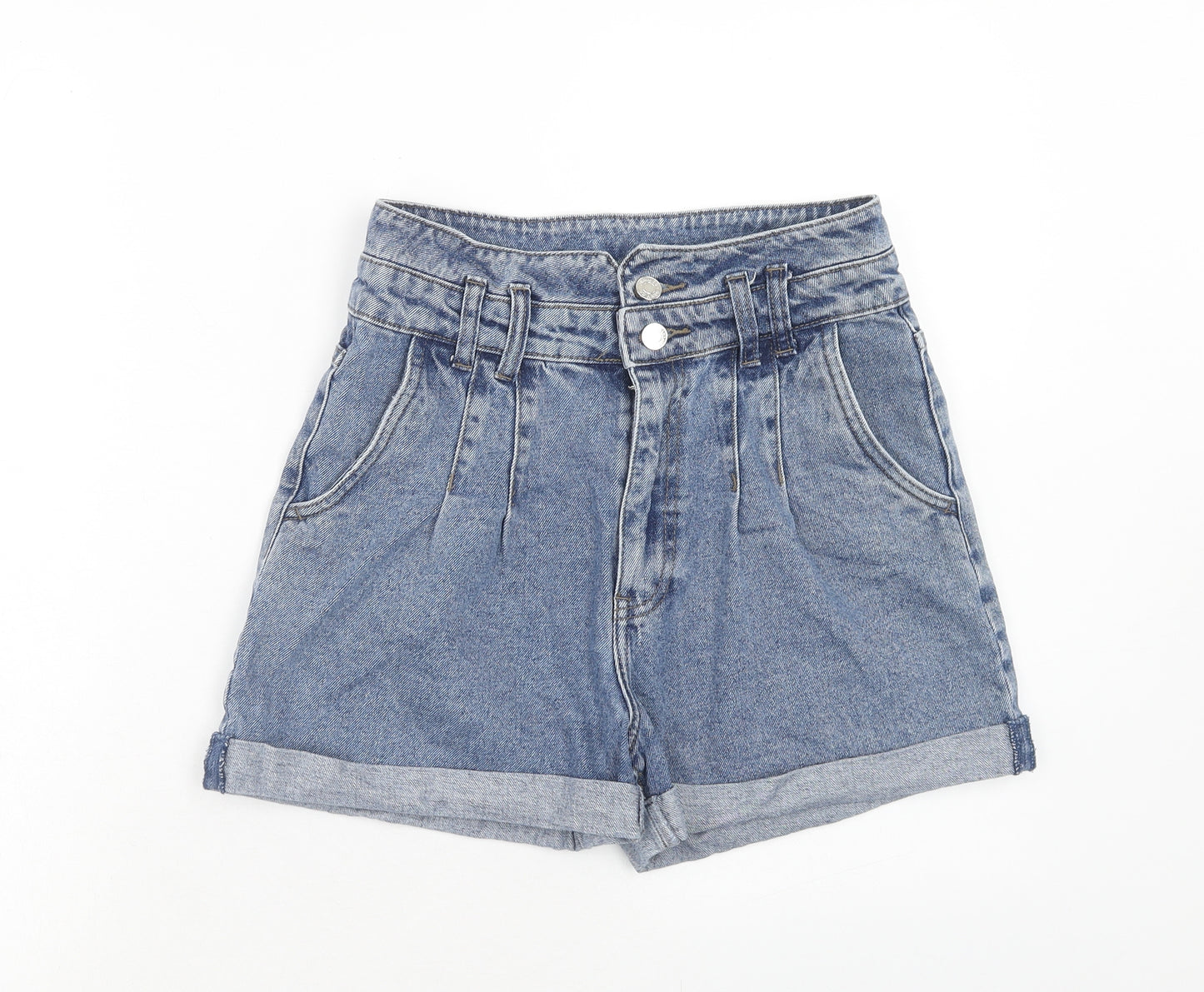 Denim & Co. Womens Blue Cotton Mom Shorts Size 10 Regular Zip
