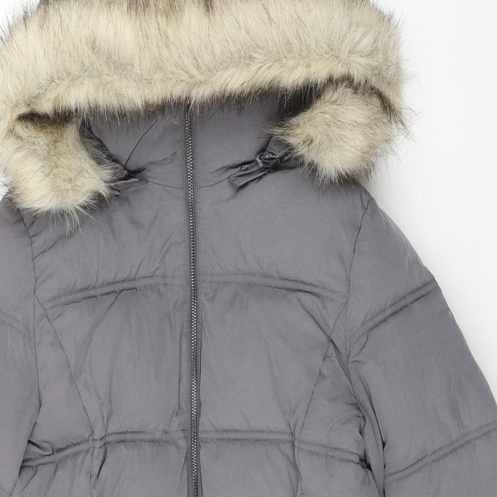 Marks and Spencer Womens Grey Parka Coat Size 10 Zip