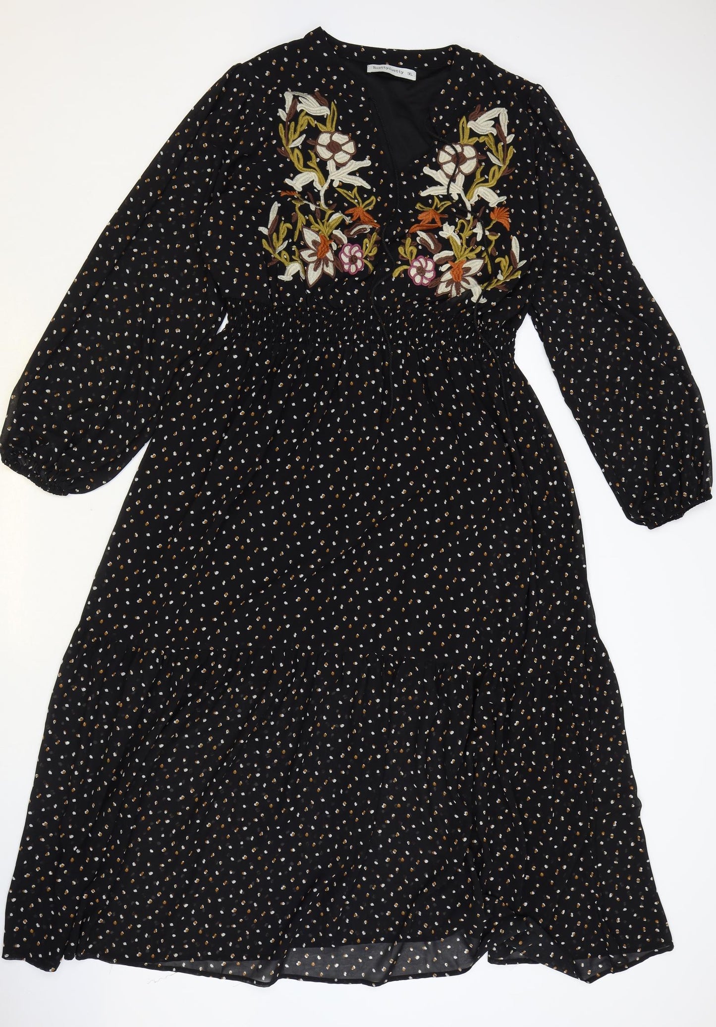 RusttyDustty Womens Black Geometric Polyester Fit & Flare Size XL V-Neck Pullover