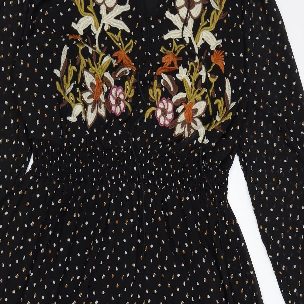 RusttyDustty Womens Black Geometric Polyester Fit & Flare Size XL V-Neck Pullover
