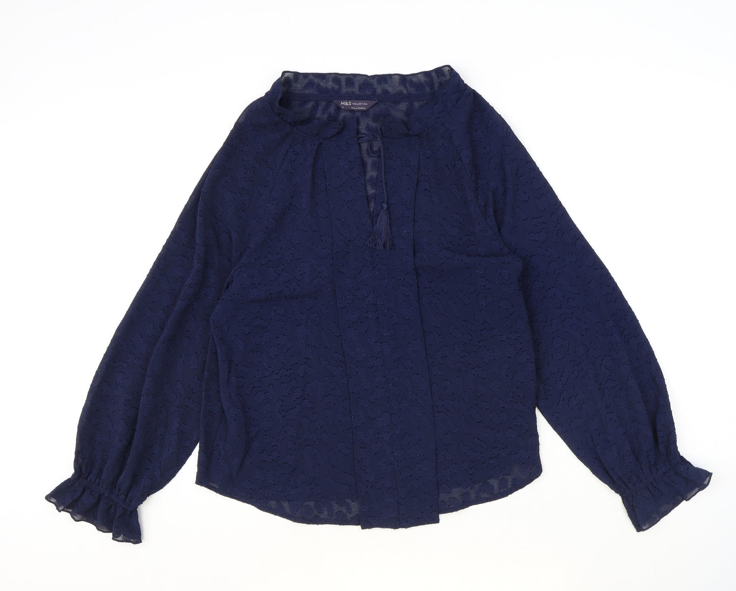 Marks and Spencer Womens Blue Geometric Polyester Basic Blouse Size 10 V-Neck
