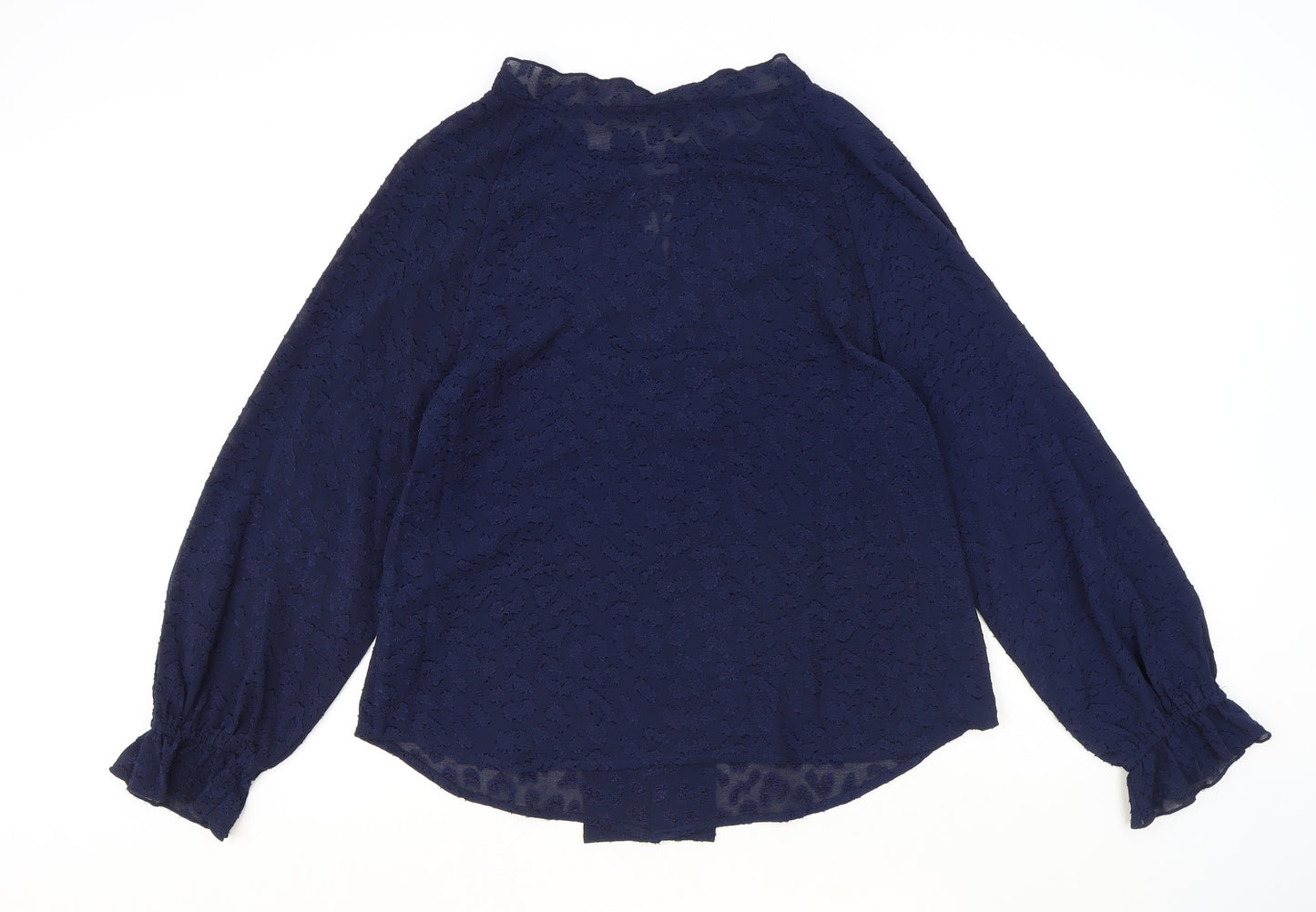 Marks and Spencer Womens Blue Geometric Polyester Basic Blouse Size 10 V-Neck
