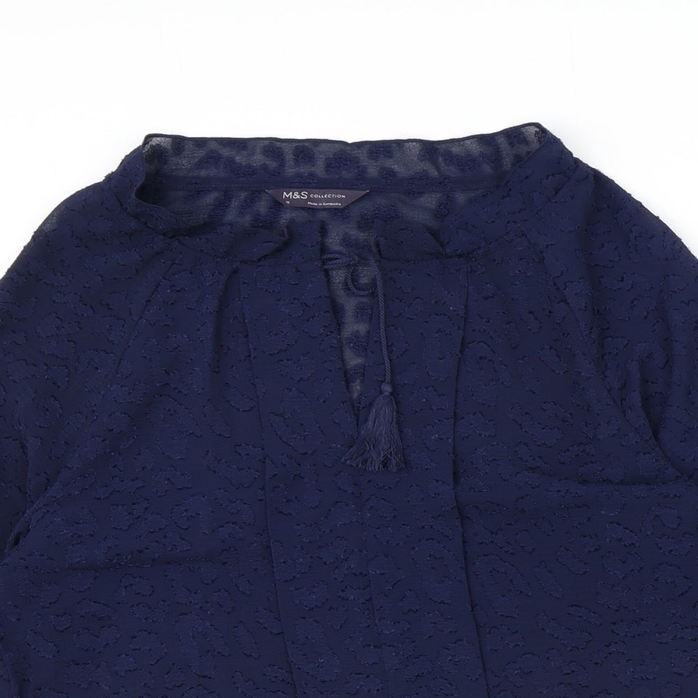 Marks and Spencer Womens Blue Geometric Polyester Basic Blouse Size 10 V-Neck