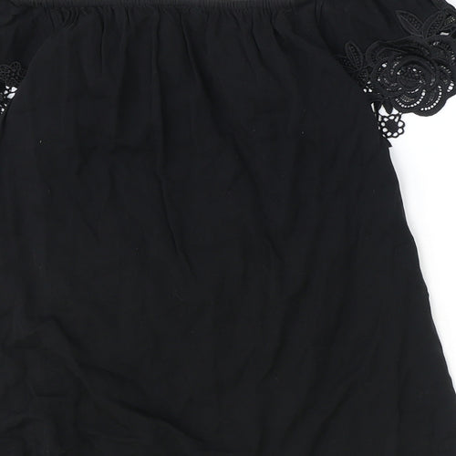 Oasis Womens Black Viscose Basic T-Shirt Size 8 Off the Shoulder - Lace Detail