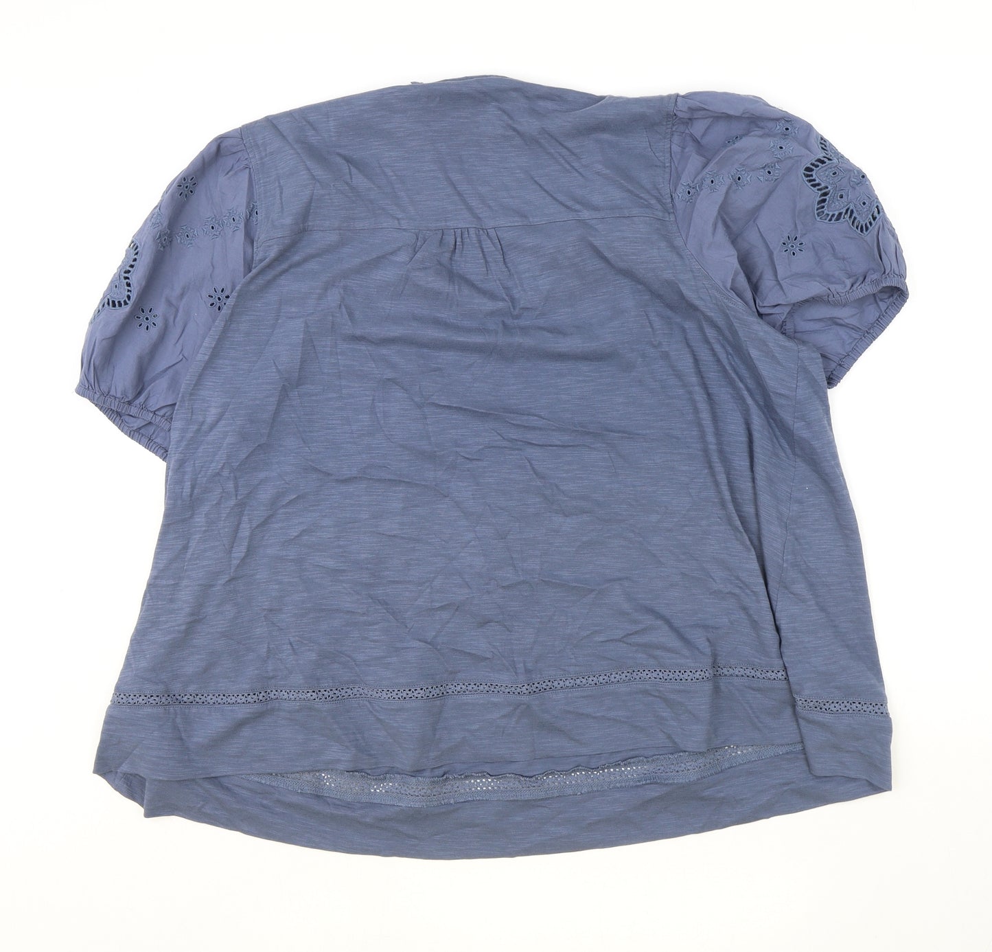 Marks and Spencer Womens Blue 100% Cotton Basic Blouse Size 16 V-Neck - Broderie Anglaise