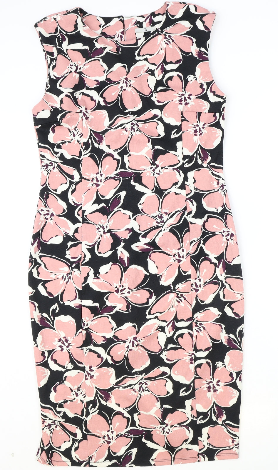 TU Womens Black Floral Polyacrylate Fibre Shift Size 14 Round Neck Button