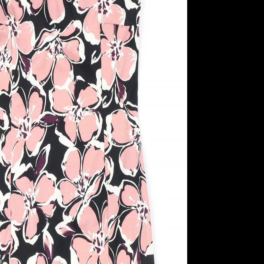 TU Womens Black Floral Polyacrylate Fibre Shift Size 14 Round Neck Button