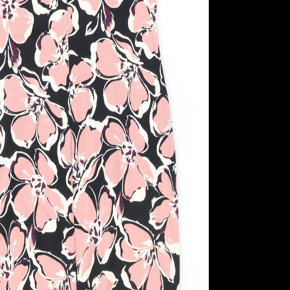 TU Womens Black Floral Polyacrylate Fibre Shift Size 14 Round Neck Button