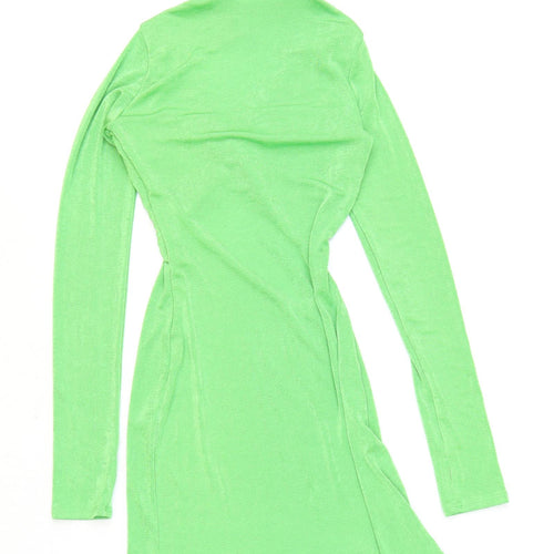 First Distraction Womens Green Polyester Bodycon Size 6 Mock Neck Pullover - Open Front