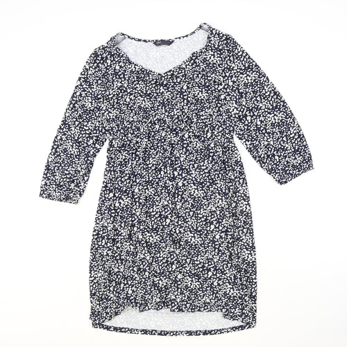 Marks and Spencer Womens Blue Geometric Viscose A-Line Size 10 Round Neck Pullover
