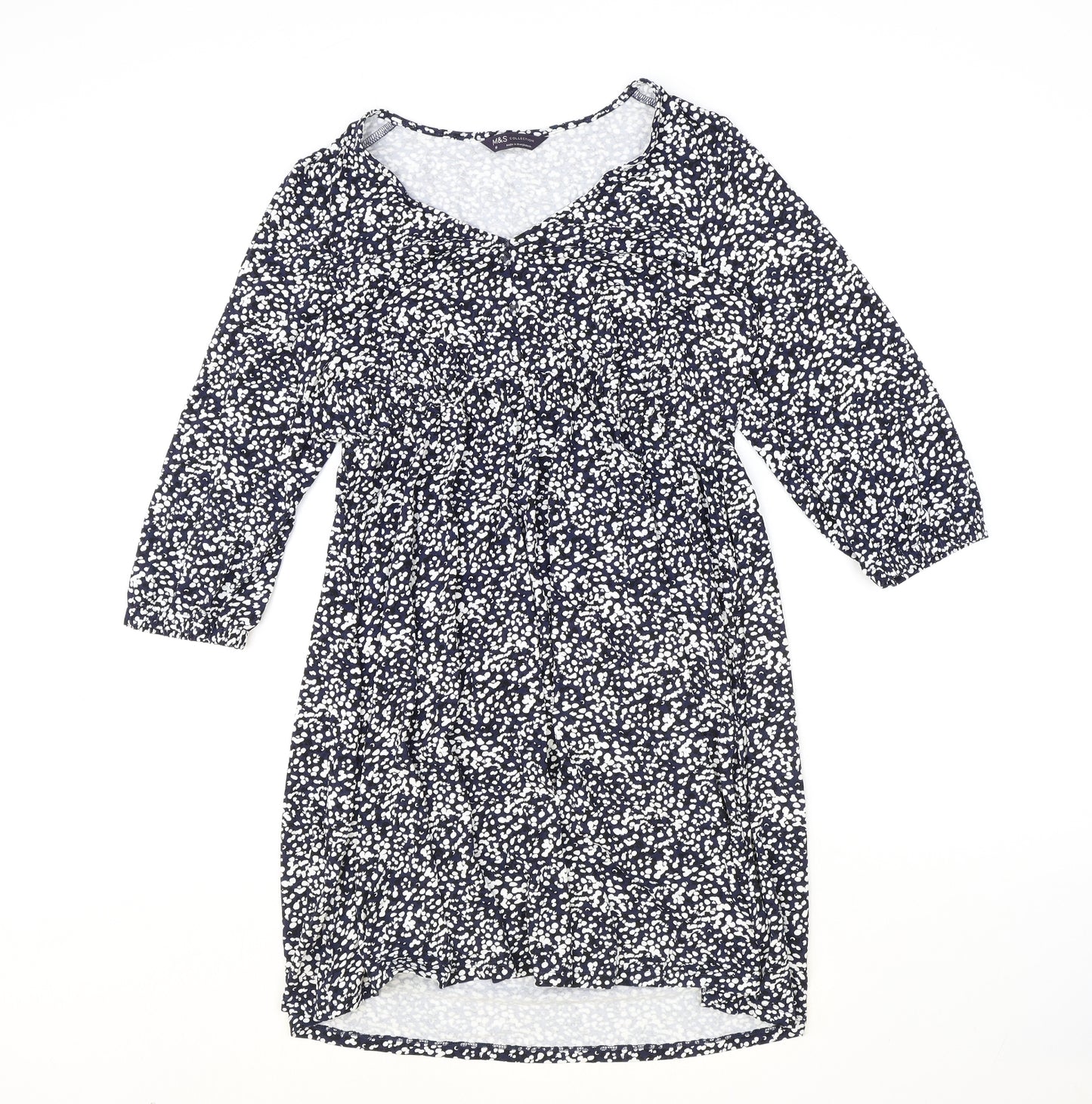 Marks and Spencer Womens Blue Geometric Viscose A-Line Size 10 Round Neck Pullover