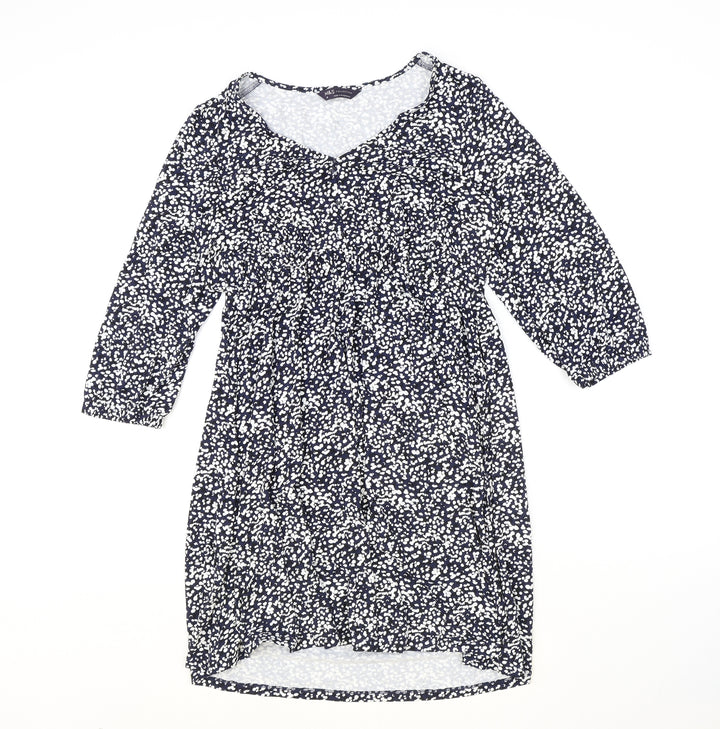 Marks and Spencer Womens Blue Geometric Viscose A-Line Size 10 Round Neck Pullover