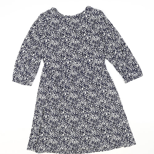 Marks and Spencer Womens Blue Geometric Viscose A-Line Size 10 Round Neck Pullover