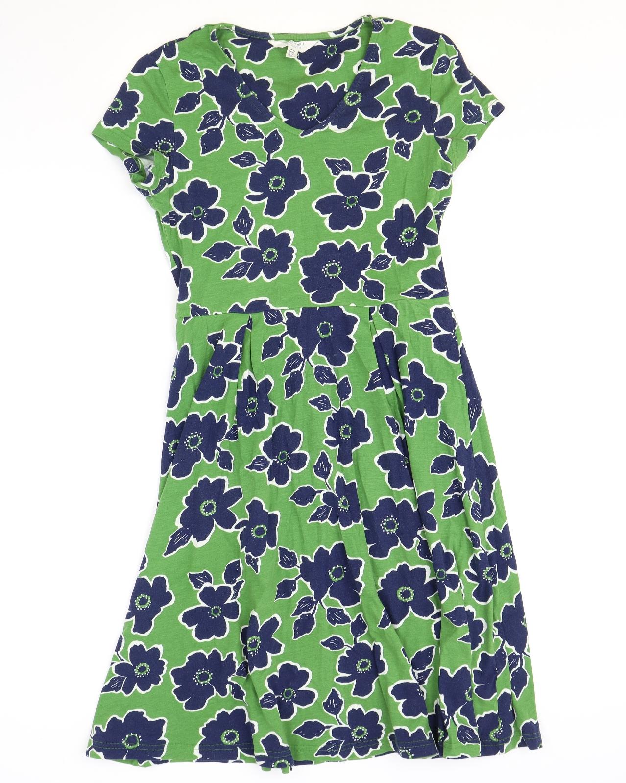 Seasalt Womens Green Floral Cotton A-Line Size 10 V-Neck Pullover