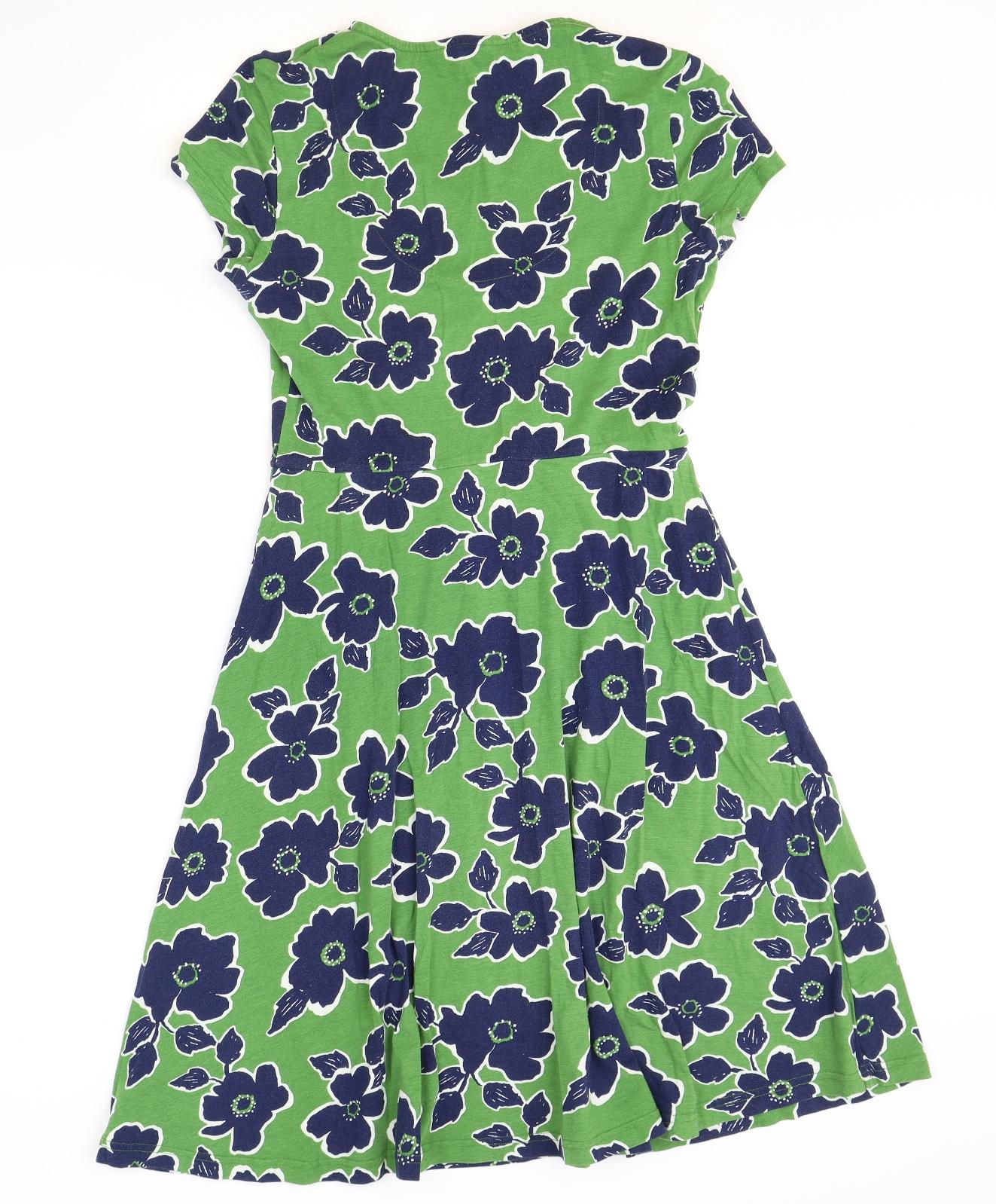 Seasalt Womens Green Floral Cotton A-Line Size 10 V-Neck Pullover
